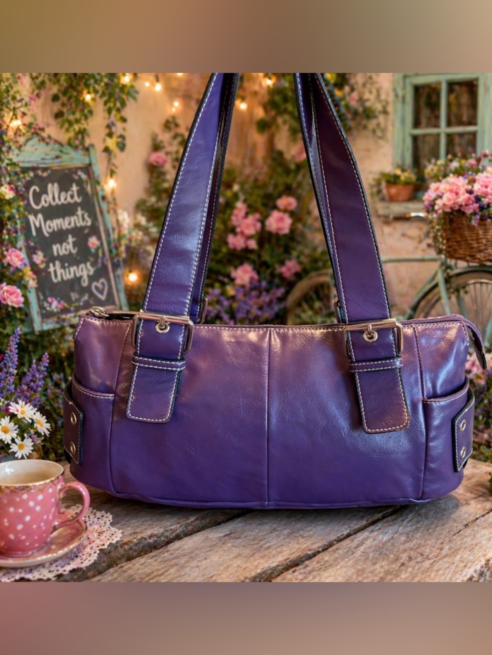 Worthington Purple Faux Leather Satchel Shoulder Bag